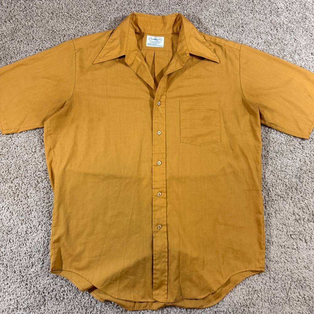 Towncraft Plus Button Down Shirt Mens XL Mustard Gold Good Vintage 70s Penneys